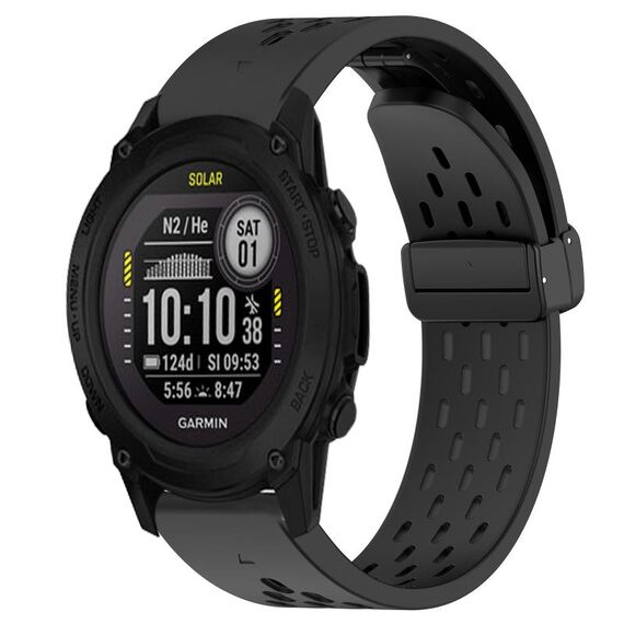 Per cinturino in silicone con foro per fibbia pieghevole Garmin Descent G1 Solar da 22 mm (nero)