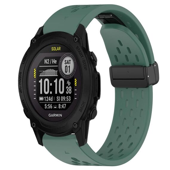 Per cinturino in silicone con foro per fibbia pieghevole Garmin Descent G1 Solar da 22 mm (verde scuro)