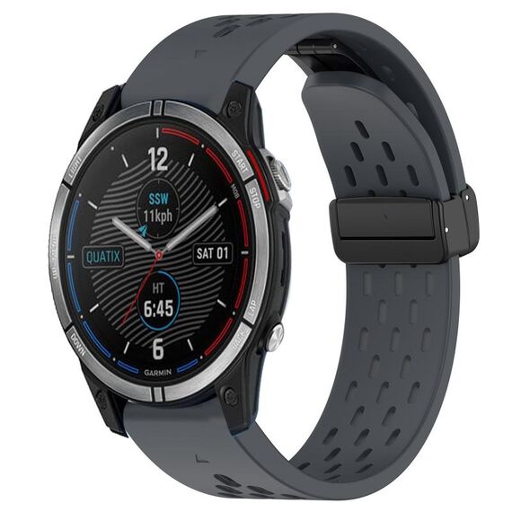 Per cinturino in silicone con foro per fibbia pieghevole Garmin Quatix 7 da 22 mm (grigio scuro)