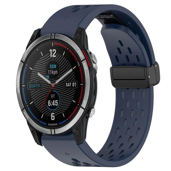 Per cinturino in silicone con foro per fibbia pieghevole Garmin Quatix 7 da 22 mm (blu notte)