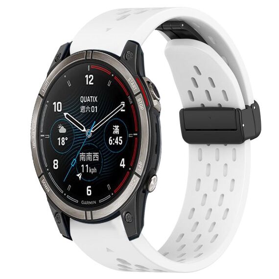 Per cinturino in silicone Garmin Quatix 7 Pro da 22 mm con foro per fibbia pieghevole (bianco)