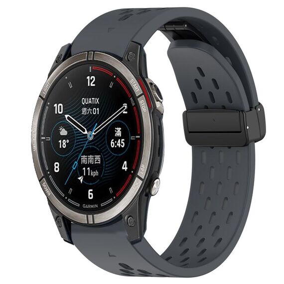 Per cinturino in silicone Garmin Quatix 7 Pro da 22 mm con foro per fibbia pieghevole (grigio scuro)