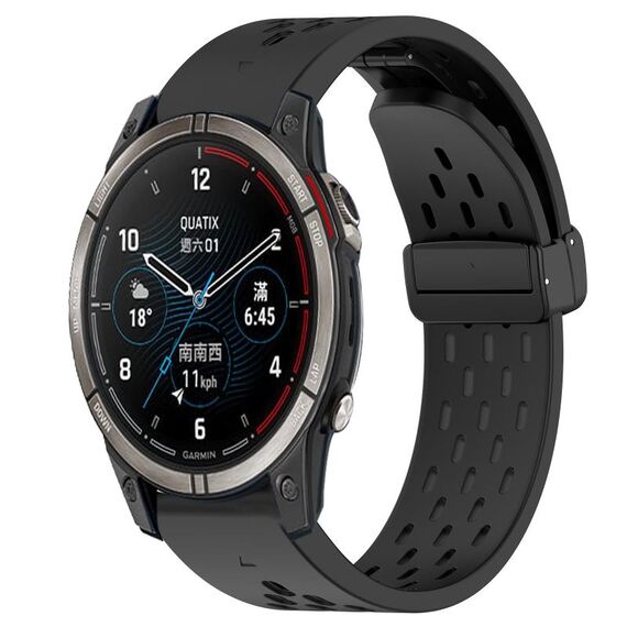 Per cinturino in silicone Garmin Quatix 7 Pro da 22 mm con foro per fibbia pieghevole (nero)