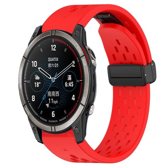 Per cinturino in silicone Garmin Quatix 7 Pro da 22 mm con foro per fibbia pieghevole (rosso)