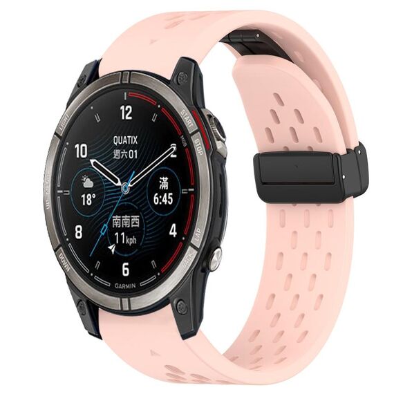 Per cinturino in silicone con foro per fibbia pieghevole Garmin Quatix 7 Pro da 22 mm (rosa)