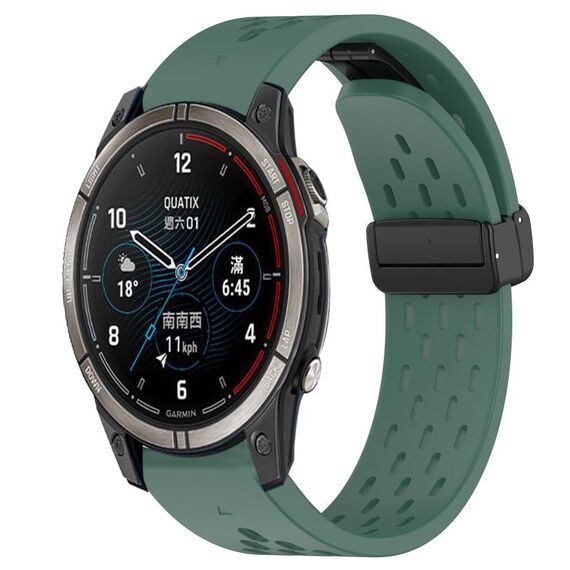 Per cinturino in silicone Garmin Quatix 7 Pro da 22 mm con foro per fibbia pieghevole (verde scuro)
