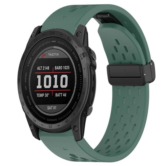 Per cinturino in silicone con foro per fibbia pieghevole Garmin Tactix 7 da 26 mm (verde scuro)