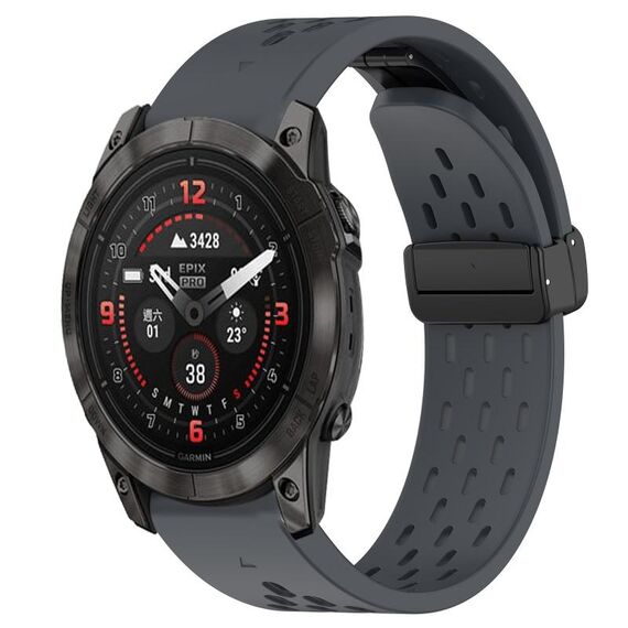 Per cinturino in silicone Garmin Epix Pro 51mm 26mm con foro fibbia pieghevole (grigio scuro)