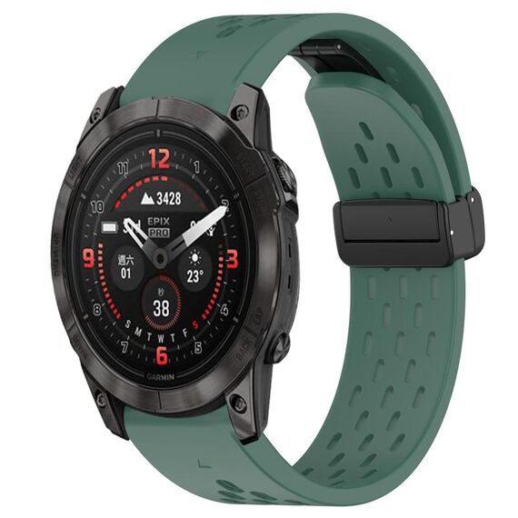 Per cinturino in silicone Garmin Epix Pro 51mm 26mm con foro fibbia pieghevole (verde scuro)