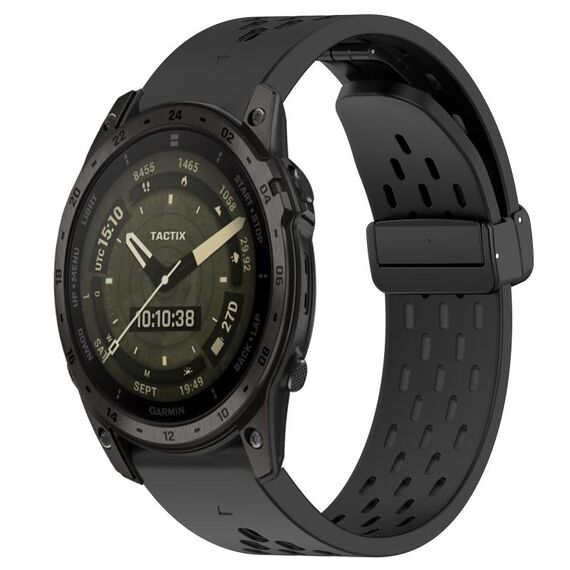 Per Garmin Tactix 7 AMOLED cinturino in silicone con foro per fibbia pieghevole da 26 mm (nero)
