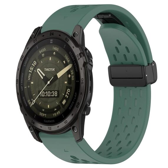 Per cinturino in silicone con foro per fibbia pieghevole Garmin Tactix 7 AMOLED da 26 mm (verde scuro)