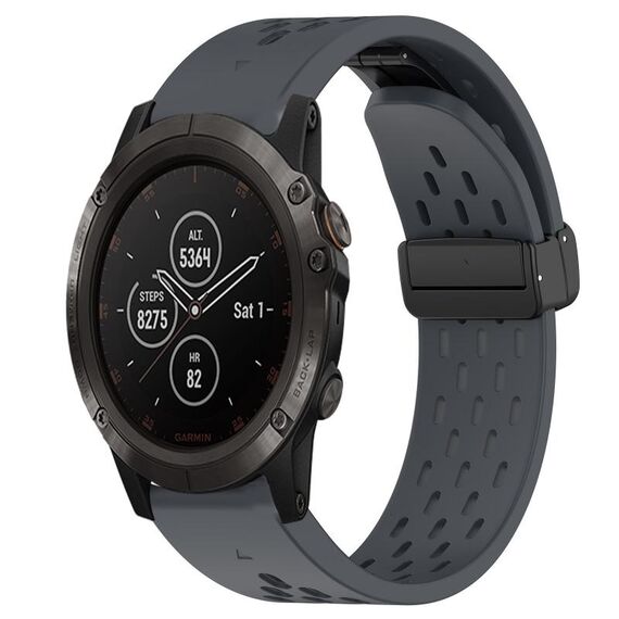 Per cinturino in silicone Garmin Fenix 5X Plus da 26 mm con foro per fibbia pieghevole (grigio scuro)