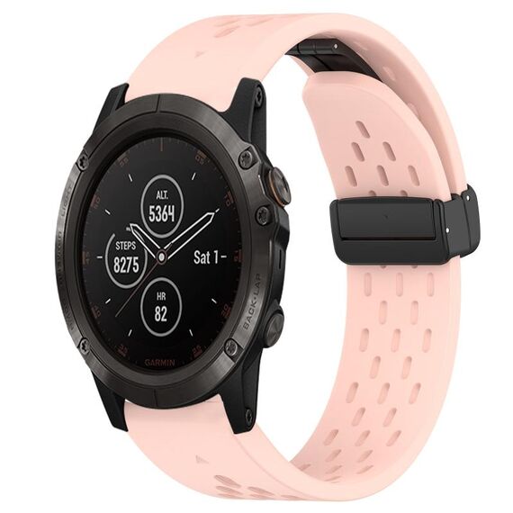 Per cinturino in silicone Garmin Fenix 5X Plus da 26 mm con foro per fibbia pieghevole (rosa)