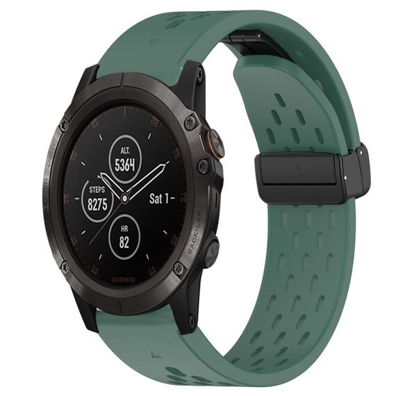 Per cinturino in silicone con foro per fibbia pieghevole Garmin Fenix 5X Plus da 26 mm (verde scuro)
