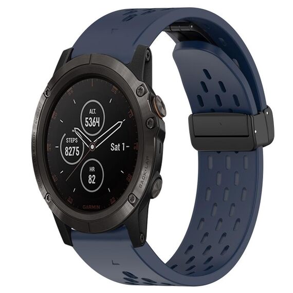 Per cinturino in silicone con foro per fibbia pieghevole Garmin Fenix 5X Plus da 26 mm (blu notte)