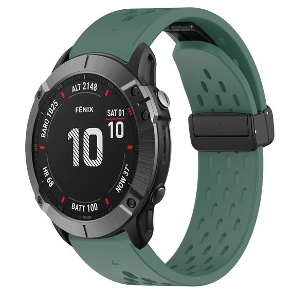 Per cinturino in silicone Garmin Fenix 6X Pro da 26 mm con foro per fibbia pieghevole (verde scuro)