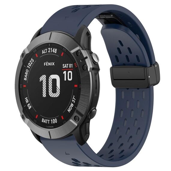 Per cinturino in silicone Garmin Fenix 6X Pro da 26 mm con foro per fibbia pieghevole (blu notte)