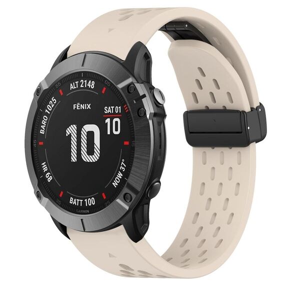 Per cinturino in silicone Garmin Fenix 6X Pro da 26 mm con foro per fibbia pieghevole (colore Starlight)