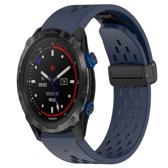Per cinturino in silicone con foro per fibbia pieghevole Garmin Descent MK 2i da 26 mm (blu notte)
