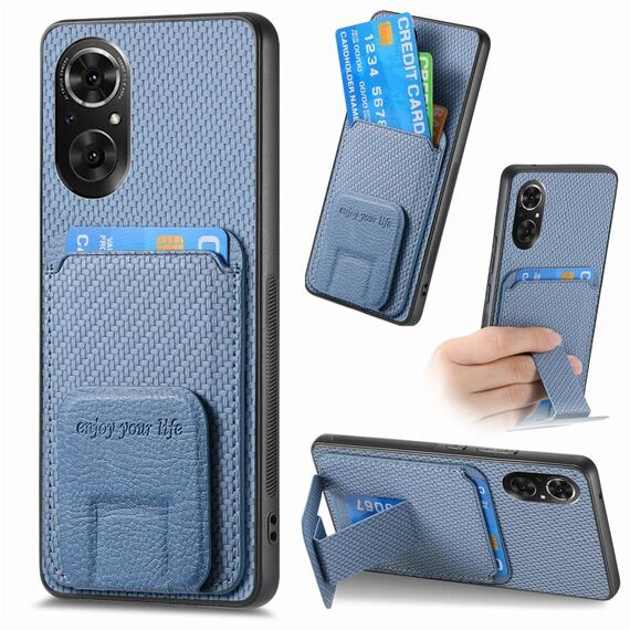 Per Honor 50 SE Custodia per telefono con supporto pieghevole in fibra di carbonio (blu)