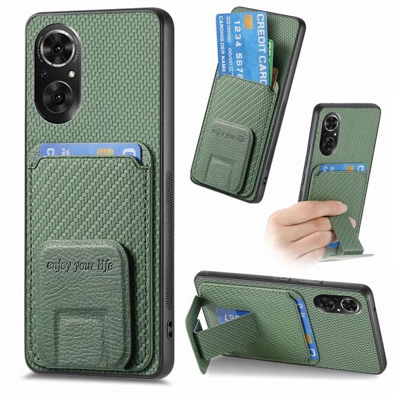 Per Honor 50 SE Custodia per telefono con supporto pieghevole per carta in fibra di carbonio (verde)