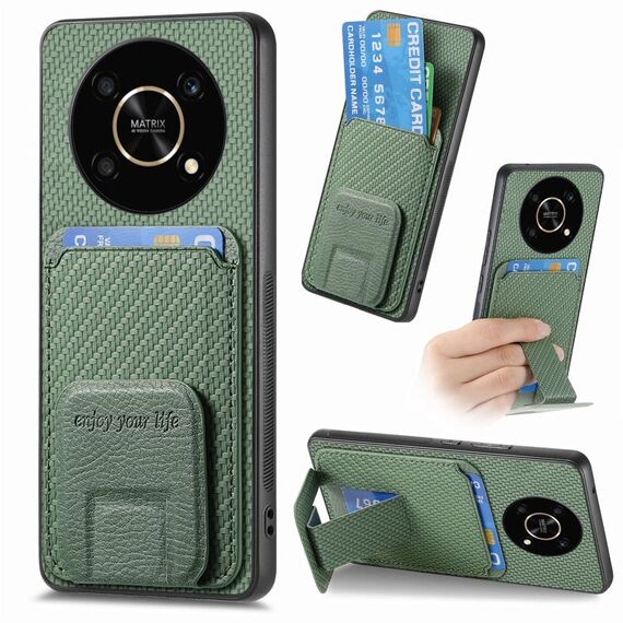 Per Honor Magic4 5G Custodia per telefono con supporto pieghevole per carta in fibra di carbonio (verde)