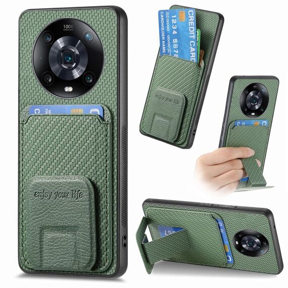 Per Honor Magic4 Pro Custodia per telefono con supporto pieghevole per carta in fibra di carbonio (verde)