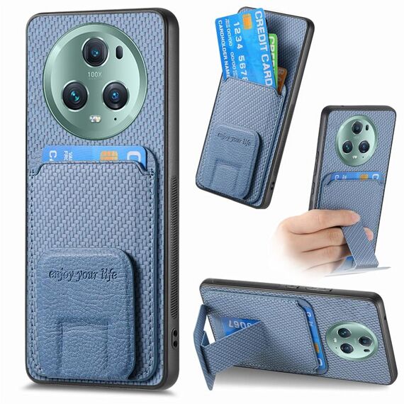 Per Honor Magic5 Pro Custodia per telefono in fibra di carbonio con supporto pieghevole (blu)