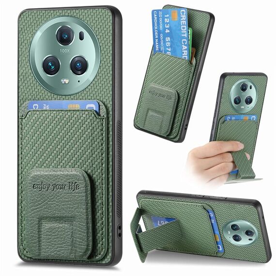 Per Honor Magic5 Pro Custodia per telefono in fibra di carbonio con supporto pieghevole (verde)