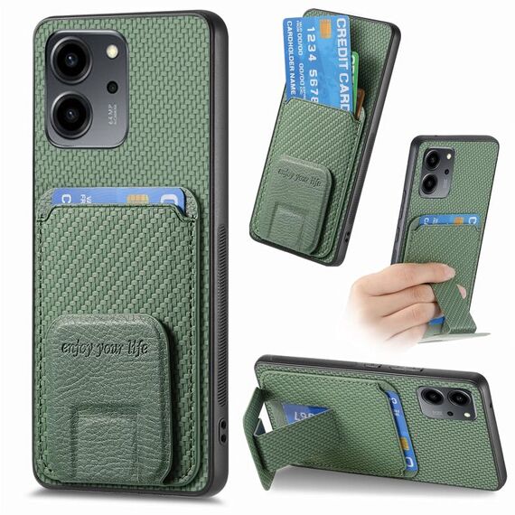 Per Honor 80 SE Custodia per telefono con supporto pieghevole per carta in fibra di carbonio (verde)