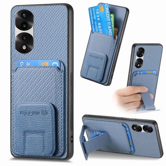 Per Honor 80 Pro Custodia per telefono con supporto pieghevole per carta in fibra di carbonio (blu)