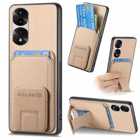 Per Honor 80 Pro Custodia per telefono con supporto pieghevole per carta in fibra di carbonio (cachi)