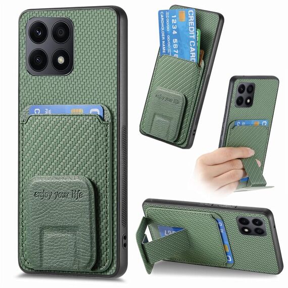 Per Honor X8A Custodia per telefono con supporto pieghevole per carta in fibra di carbonio (verde)