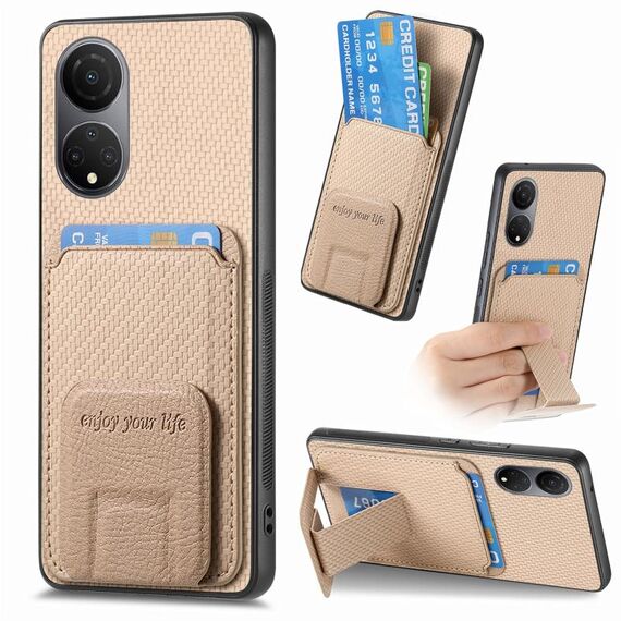Per Honor X7 Custodia per telefono con supporto pieghevole per carta in fibra di carbonio (cachi)