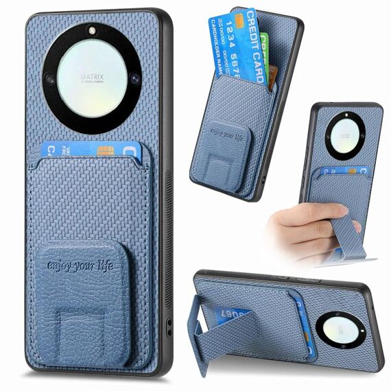 Per Honor X40 Custodia per telefono con supporto pieghevole per carta in fibra di carbonio (blu)