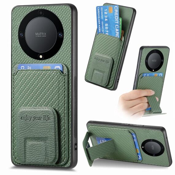 Per Honor X9A Custodia per telefono con supporto pieghevole per carta in fibra di carbonio (verde)