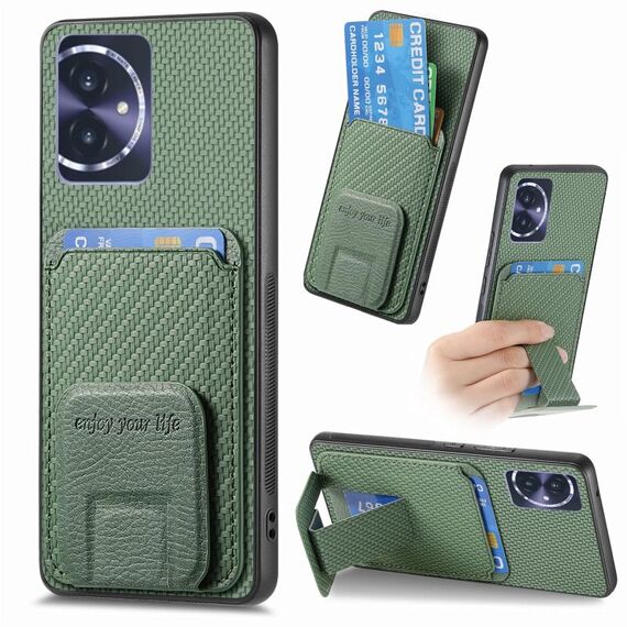 Per Honor 100 5G Custodia per telefono con supporto pieghevole per carta in fibra di carbonio (verde)
