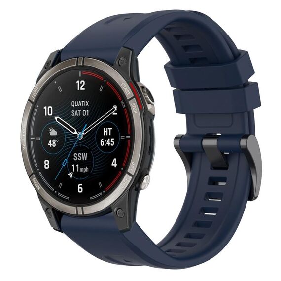 Per Garmin Quatix 7 Pro cinturino per orologio a sgancio rapido in silicone con fibbia nera tinta unita (blu scuro)
