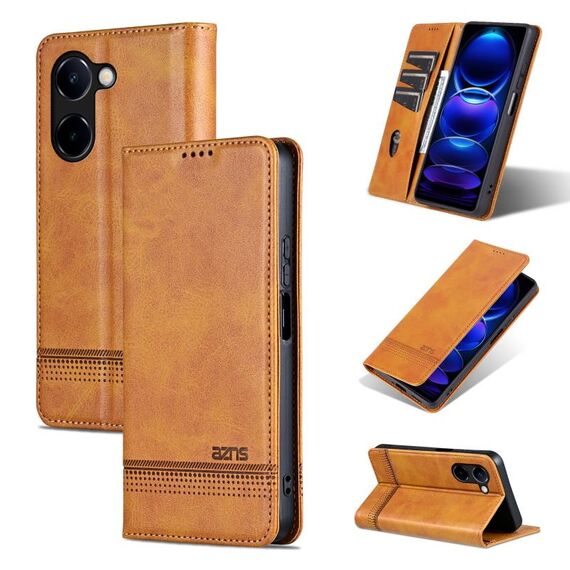 Custodia per telefono in pelle magnetica con texture di vitello AZNS per vivo Y100i 5G (marrone chiaro)