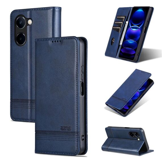 Custodia per telefono in pelle magnetica con texture di vitello AZNS per vivo Y100i 5G (blu scuro)