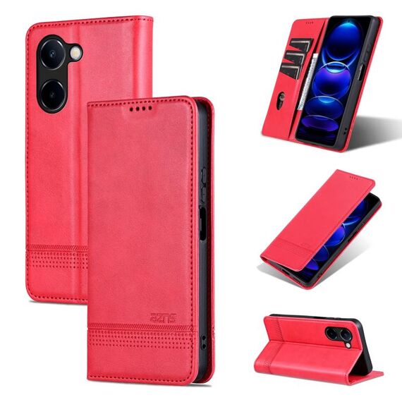 Custodia per telefono in pelle magnetica con texture di vitello AZNS per vivo Y100i 5G (rossa)
