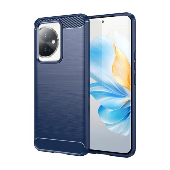 Custodia per telefono TPU in fibra di carbonio con texture spazzolata per Honor 100 (blu)