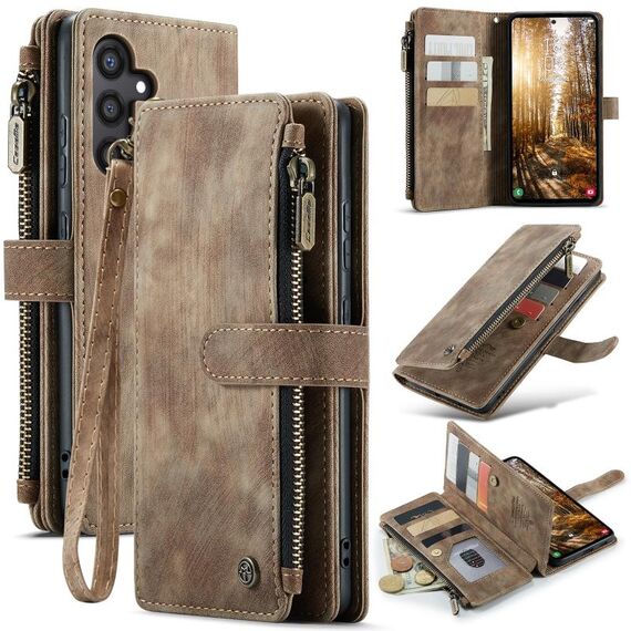 Per Samsung Galaxy S24+ 5G CaseMe C30 Slot per schede multifunzionali Custodia in pelle per telefono con cerniera (marrone)