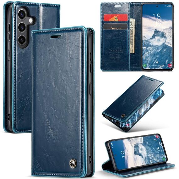 Per Samsung Galaxy S24 5G CaseMe-003 PU + PC Custodia in pelle stile business Crazy Horse Texture (blu verde)