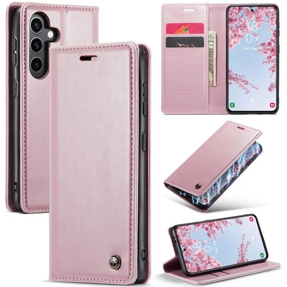 Per Samsung Galaxy S24 5G CaseMe-003 PU + PC Custodia in pelle stile business Crazy Horse Texture (rosa)