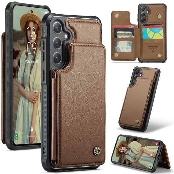 Per Samsung Galaxy S24+ 5G CaseMe C22 PC+TPU Custodia antifurto in pelle stile business RFID (marrone)