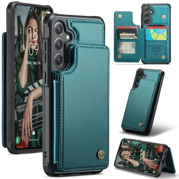 Per Samsung Galaxy S24+ 5G CaseMe C22 PC+TPU Custodia antifurto in pelle stile business RFID (blu verde)