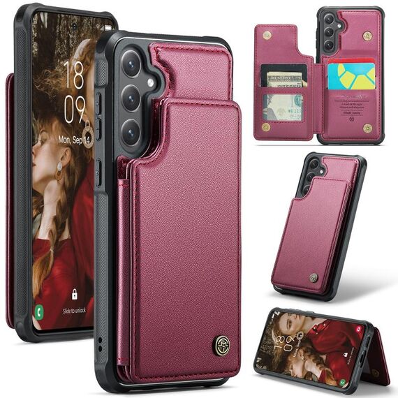 Per Samsung Galaxy S24 5G CaseMe C22 PC+TPU Custodia antifurto in pelle stile business RFID (vino rosso)