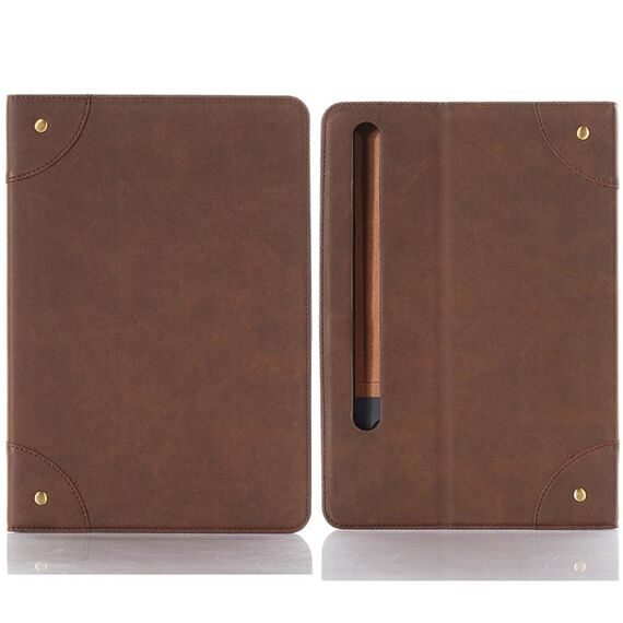 Custodia per tablet in pelle a libro retrò per Samsung Galaxy Tab S9 FE (marrone scuro)