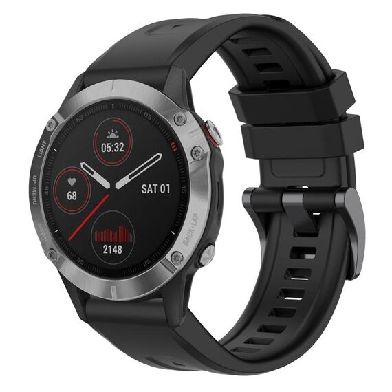 Per Garmin Fenix 6 GPS cinturino per orologio a sgancio rapido in silicone con fibbia nera tinta unita (nero)